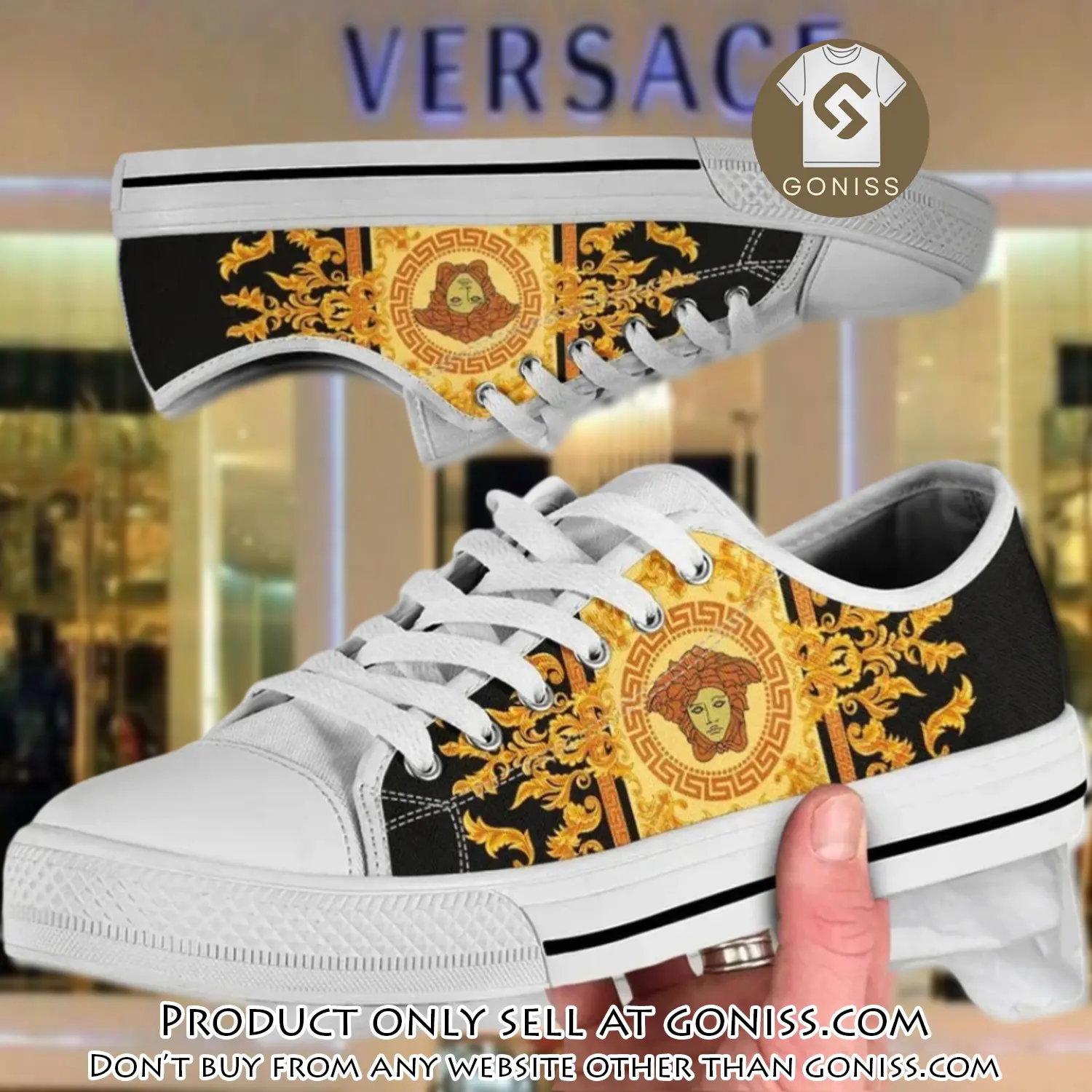Versace medusa black gold low top canvas shoes luxury brand gifts for men women gn0120034